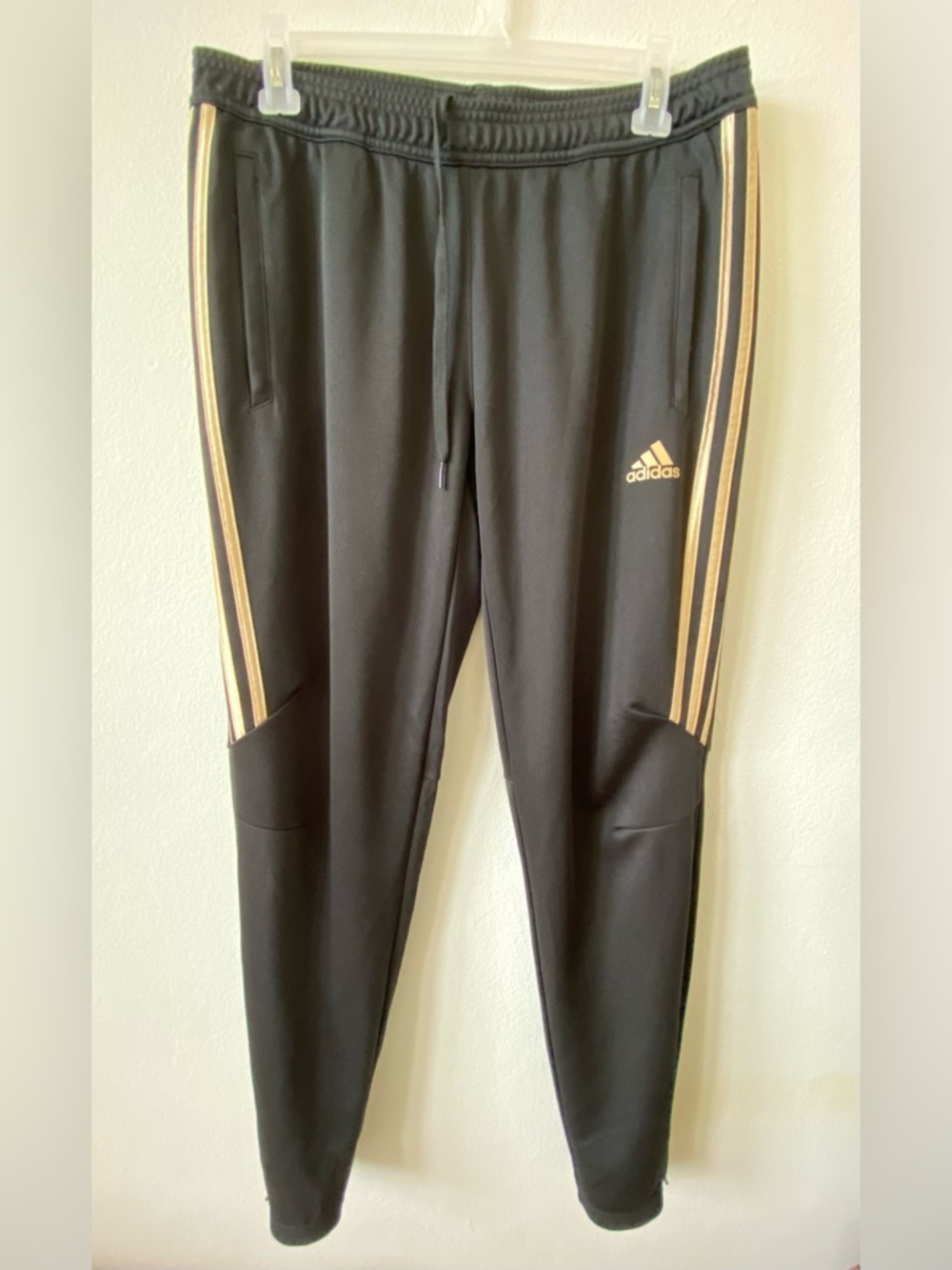 Adidas Tiro performance training pants in black and gold L